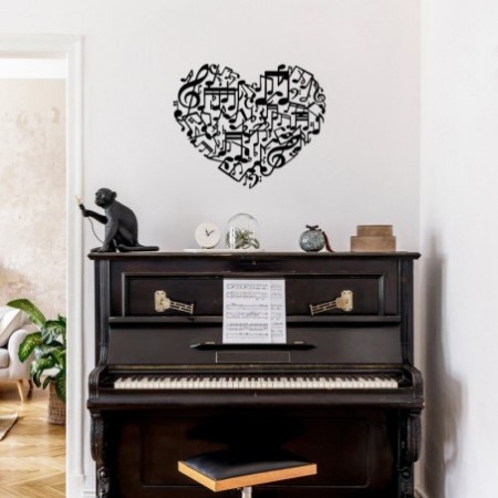 Decoración pared de metal Musical Love -507 negro 70x57 cm