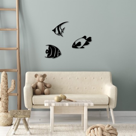 Decoración pared de metal Fishes-300 negro 26x21 cm