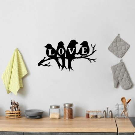 Decoración pared de metal Birds Love -522 negro 68x37 cm