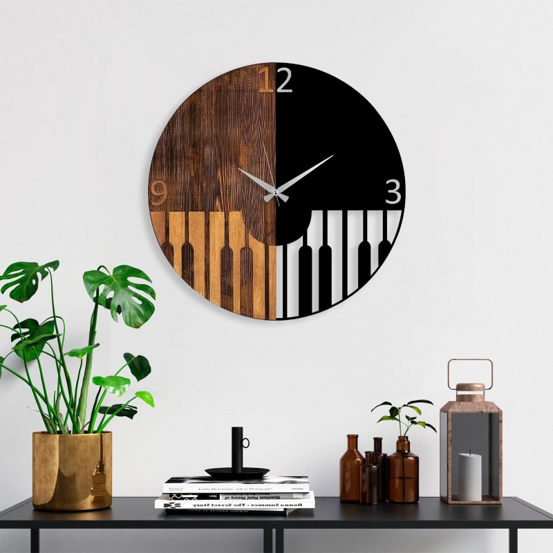 Reloj de pared madera Piano nogal negro 56x3x56 cm