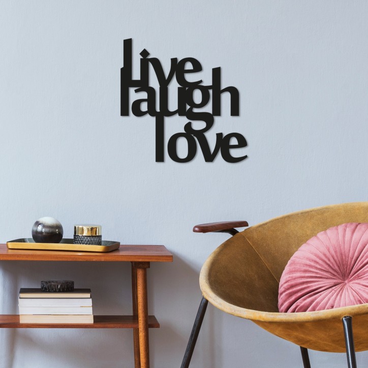 Decoración pared de metal Live Laugh Love negro 50x50 cm