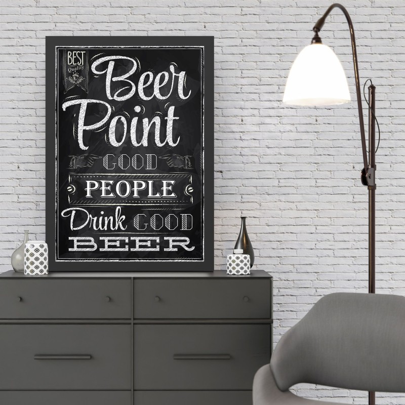 Pintura decorativa enmarcada MDF Beer Point (35 x 45) blanco negro 35x45 cm