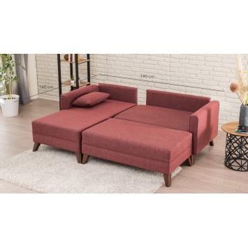 Sofá cama rinconera Bella izquierdo 2 Rojo burdeos - 825BLC1518