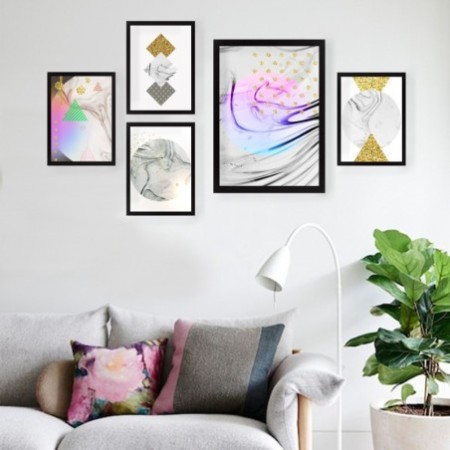 Cuadro decorativo enmarcado SET_074 multicolor 24x29 cm (4 piezas) 34x44 cm (1 pieza)