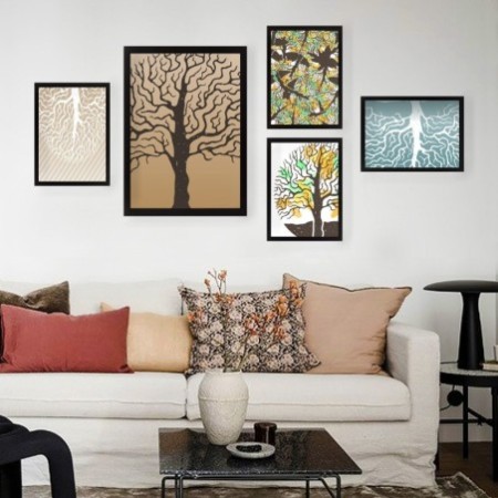 Cuadro decorativo enmarcado SET_079 multicolor 24x29 cm (4 piezas) 34x44 cm (1 pieza)