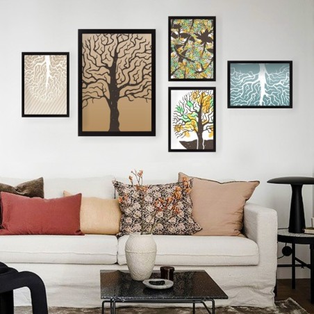 Cuadro decorativo enmarcado SET_079 multicolor 24x29 cm (4 piezas) 34x44 cm (1 pieza)
