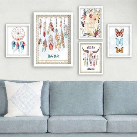 Cuadro decorativo enmarcado SET_116 multicolor 24x29 cm (4 piezas) 34x44 cm (1 pieza)