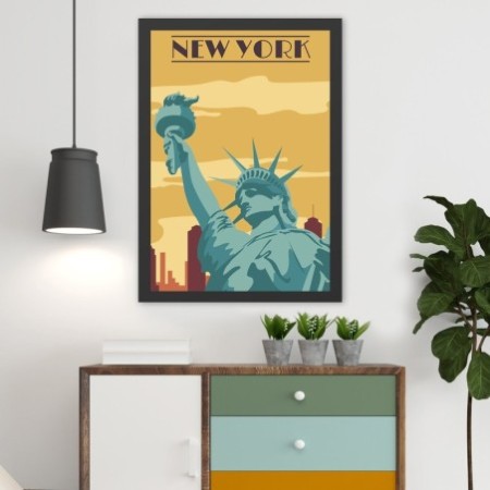 Pintura decorativa enmarcada MDF New York (40 x 55) multicolor 40x55 cm