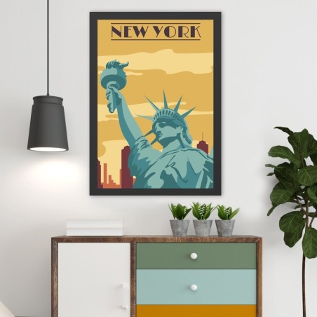 Pintura decorativa enmarcada MDF New York (40 x 55) multicolor 40x55 cm