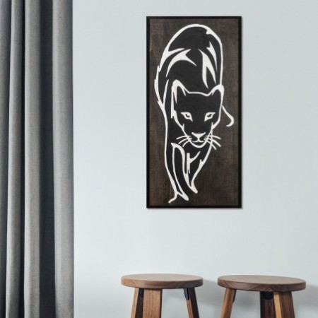 Decoración pared de madera Jaguar blanco negro 29x59 cm