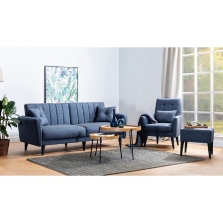 Set sofá cama sillón Aqua TAKIM6-S 1048 Azul marino