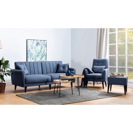 Set sofá cama sillón Aqua TAKIM6-S 1048 Azul marino