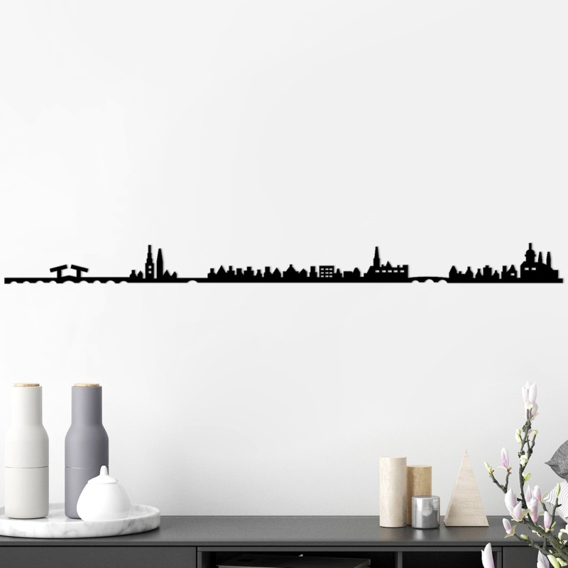 Decoración pared de metal Amsterdam Skyline negro 120x0.15x9 cm