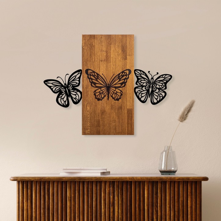 Decoración pared de madera Butterflies 2 nogal negro 74x58 cm