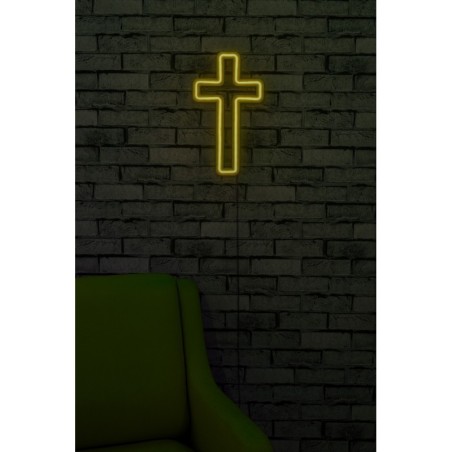 Iluminación LED decorativa de plástico Cross Sign amarillo 25x43x2 cm