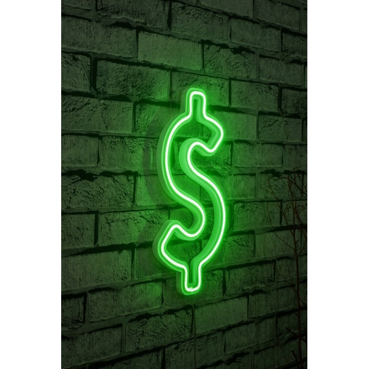 Iluminación LED decorativa de plástico Dollar Sign verde 19x39x2 cm