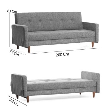 Sofá cama 3 plazas Hiko Gris claro - 859FTN2814