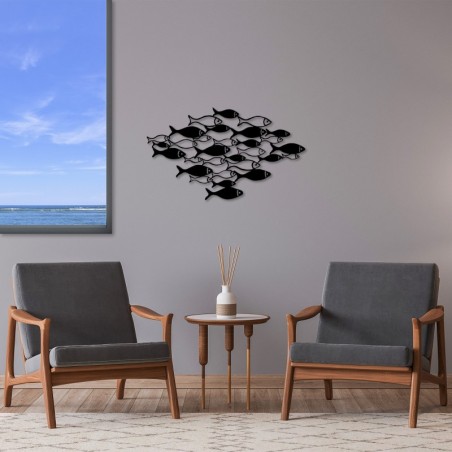 Decoración pared de metal Fishes -276 negro 70x41 cm