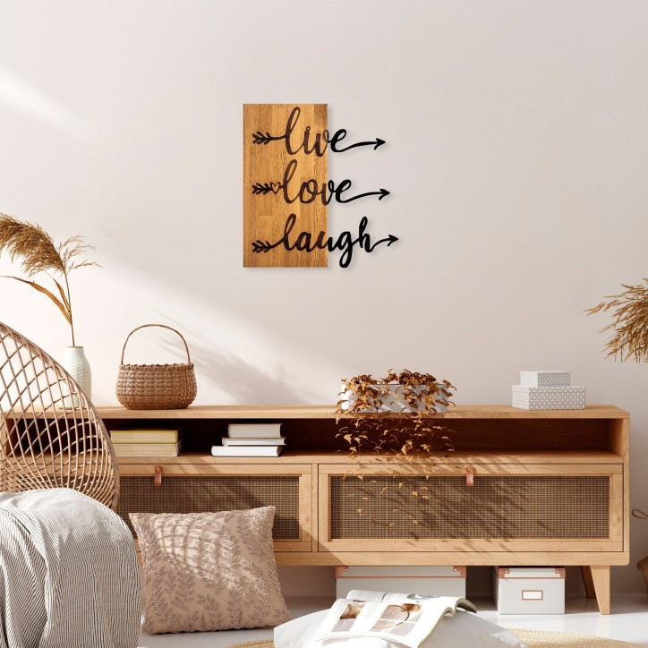 Decoración pared de madera Live Love Laugh-369 nogal negro 55x58 cm