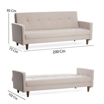 Sofá cama 3 plazas Hiko Crema - 859FTN2811