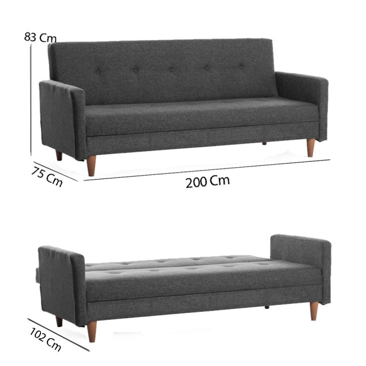 Sofá cama 3 plazas Hiko Gris oscuro