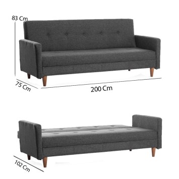 Sofá cama 3 plazas Hiko Gris oscuro - 859FTN2813