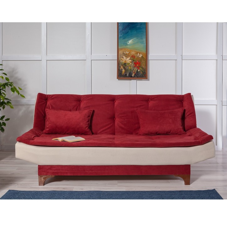 Sofá cama 3 plazas Kelebek Crema rojo burdeos