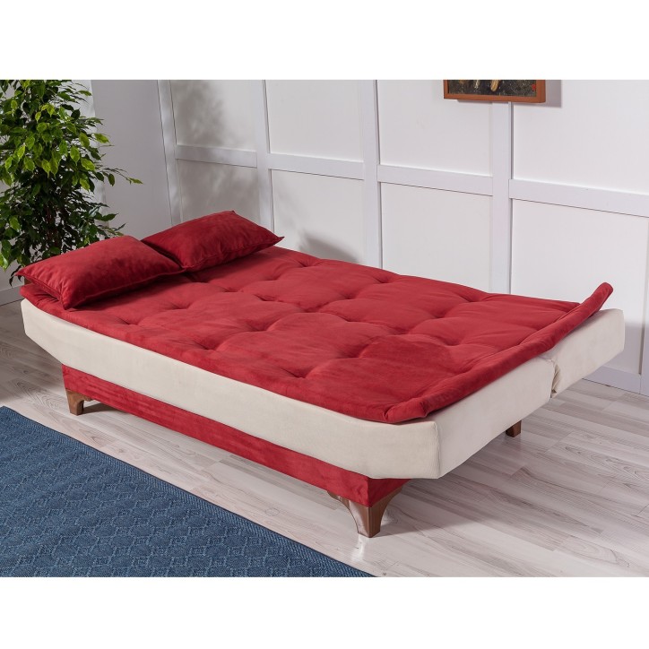 Sofá cama 3 plazas Kelebek Crema rojo burdeos