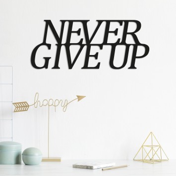 Decoración pared de metal Never Give Up negro 50x20 cm