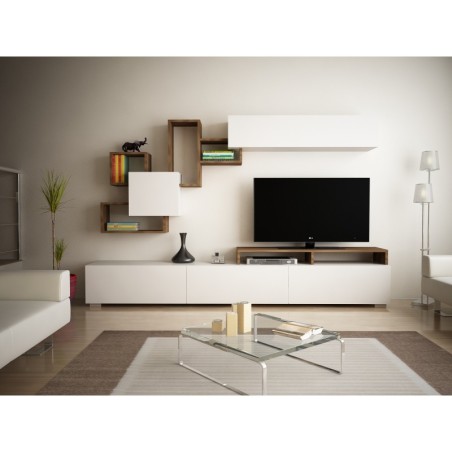 Mueble TV con estante Elit nogal blanco