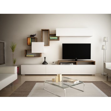 Mueble TV con estante Elit nogal blanco - 745DCD3024