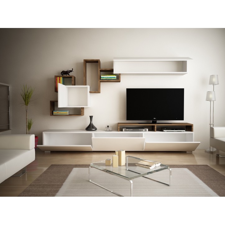 Mueble TV con estante Elit nogal blanco