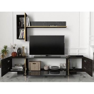 Mueble TV con estante Veyron dorado negro - 804TRH3051