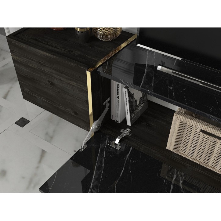 Mueble TV con estante Veyron dorado negro