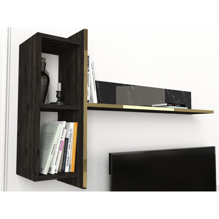 Mueble TV con estante Veyron dorado negro