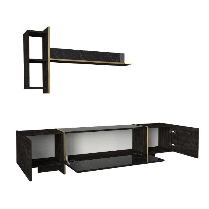 Mueble TV con estante Veyron dorado negro