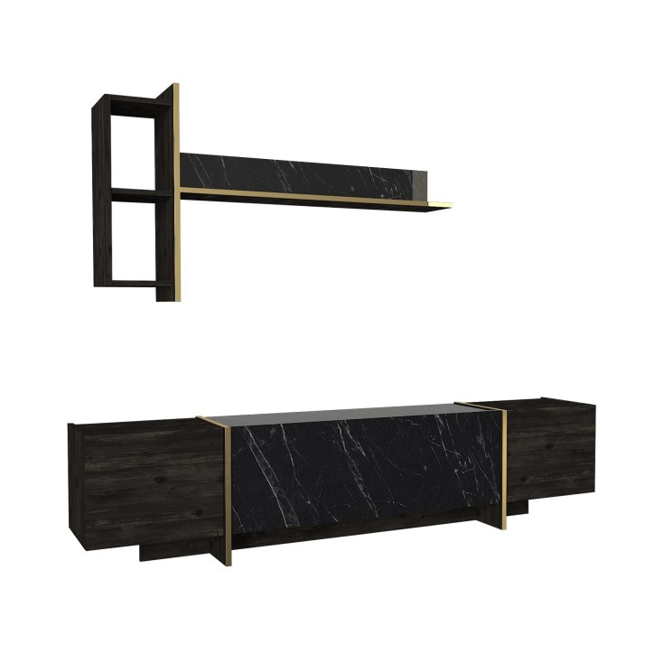 Mueble TV con estante Veyron dorado negro