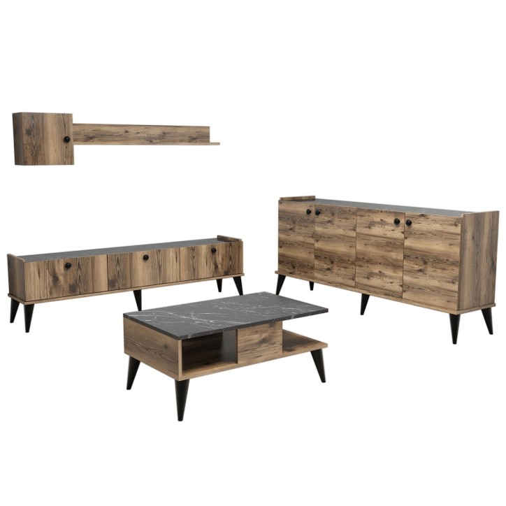 Conjunto de muebles de salón Lidya 2 mármol nogal