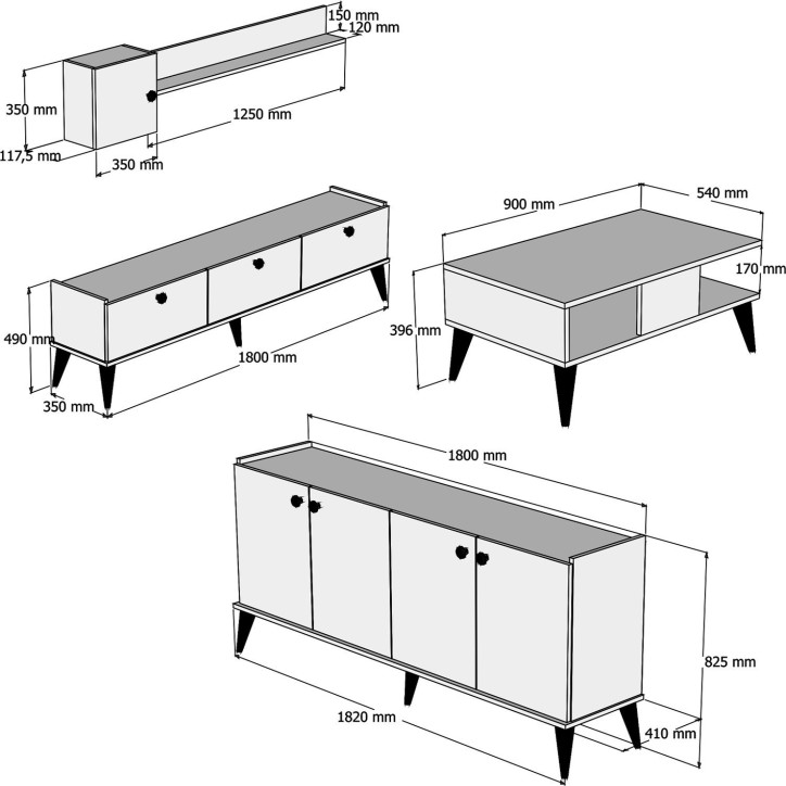 Conjunto de muebles de salón Lidya 2 mármol nogal