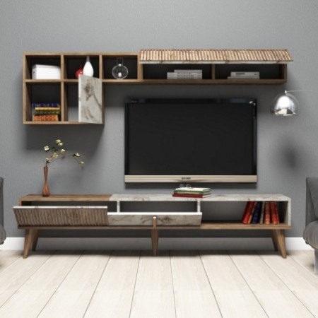 Mueble TV con estante Milan blanco nogal