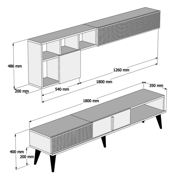 Mueble TV con estante Milan blanco nogal