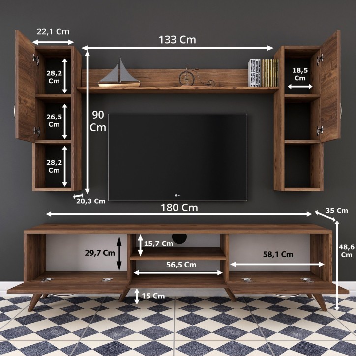 Mueble TV con estante M27-284 nogal