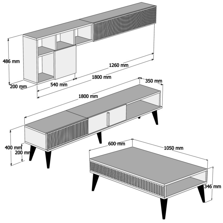 Conjunto de muebles de salón Milan blanco nogal