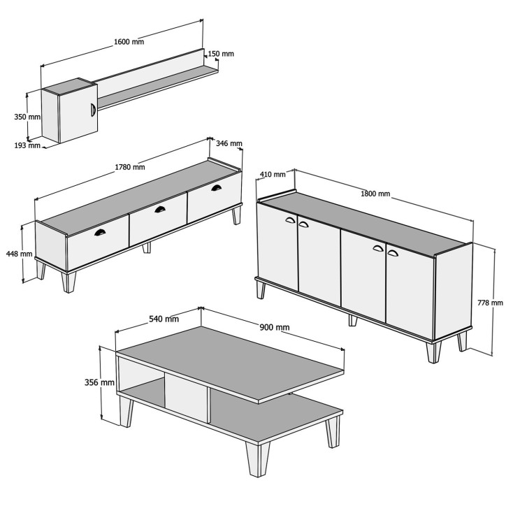 Conjunto de muebles de salón Sumer 3 roble blanco