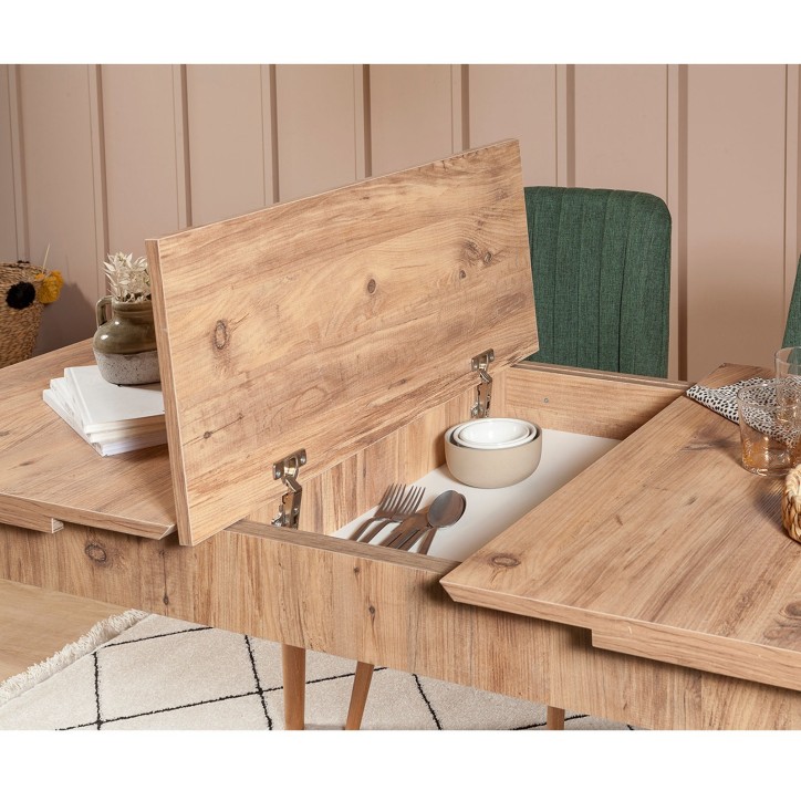 Set mesa comedor extensible y sillas (5 piezas) Vina pino atlántico verde