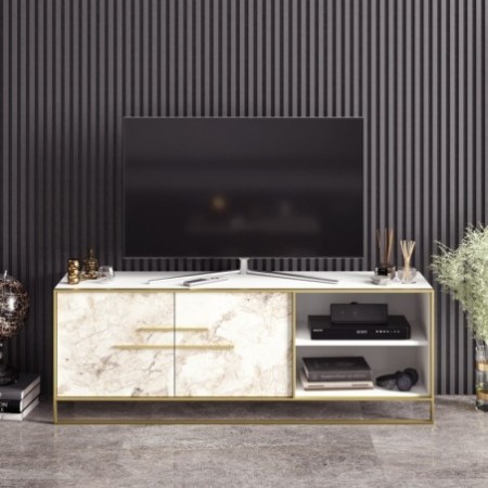 Mueble TV Polka blanco oro