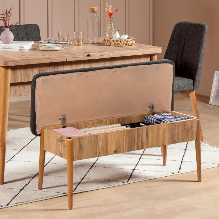 Set mesa comedor extensible y sillas (5 piezas) Vina pino atlántico antracita