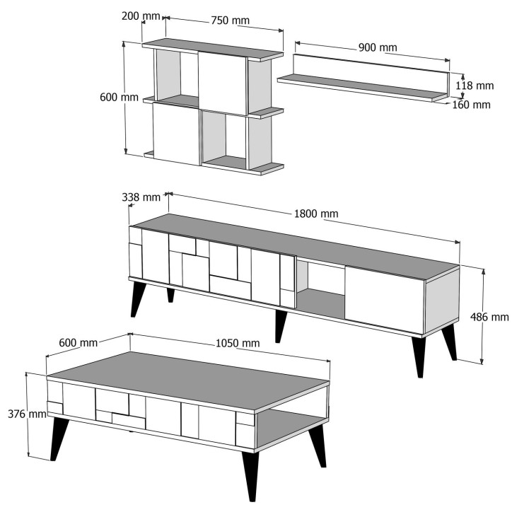 Conjunto de muebles de salón Madrid antracita nogal