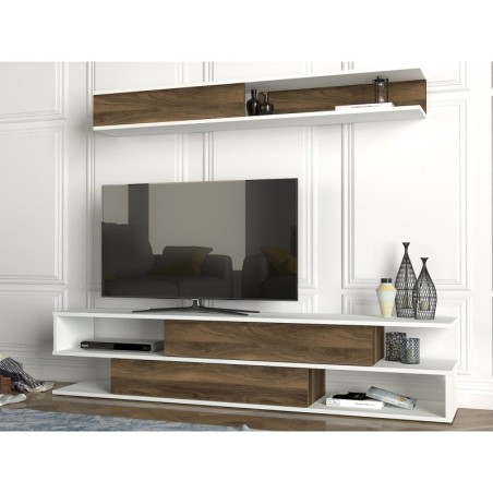 Mueble TV con estante Manyetik nogal blanco