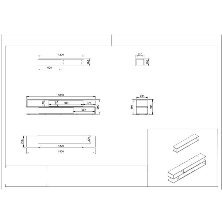 Mueble TV con estante Manyetik nogal blanco